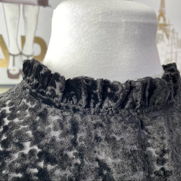 NWOT Aqua Flocked Floral Tiered Dress w/ ruffled neckline 
Size S - Picture 5 of 16